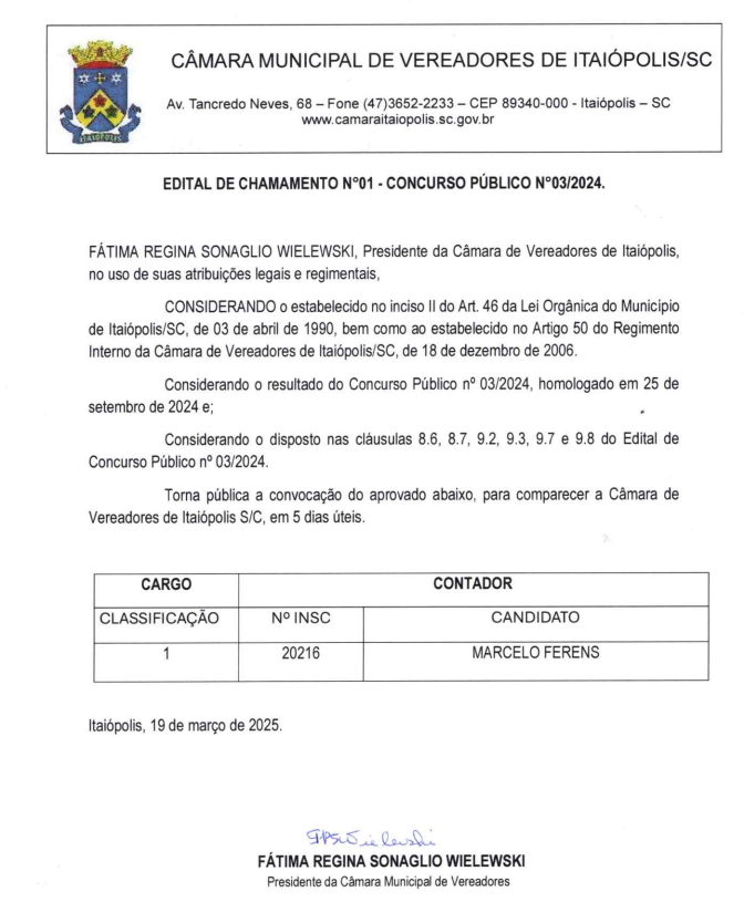 Edital de Chamamento